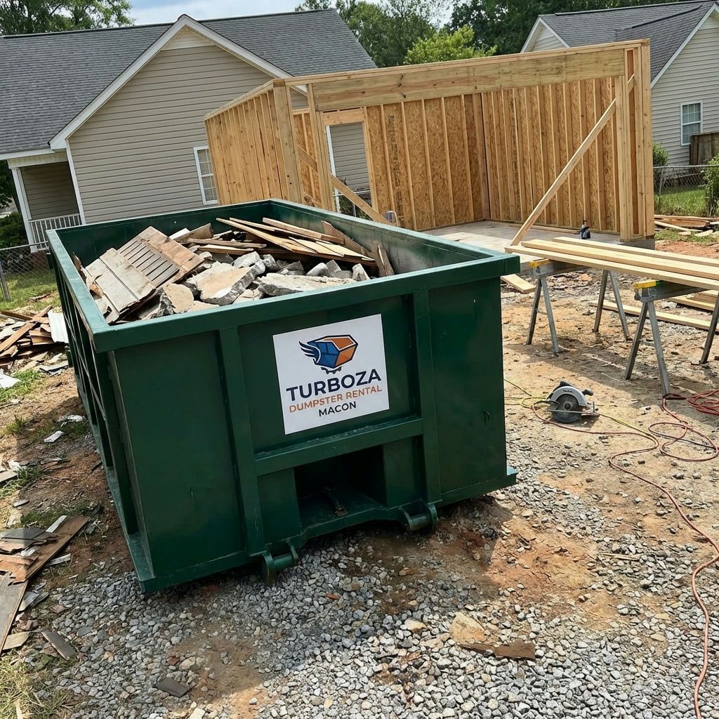 Construction dumpster at a new home build site in Macon