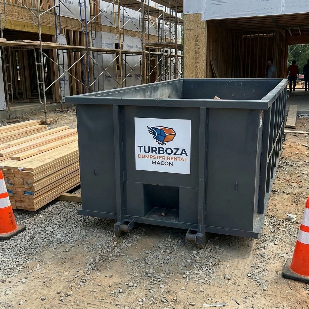 Roll-off dumpster at a multi-story commercial construction project in Macon