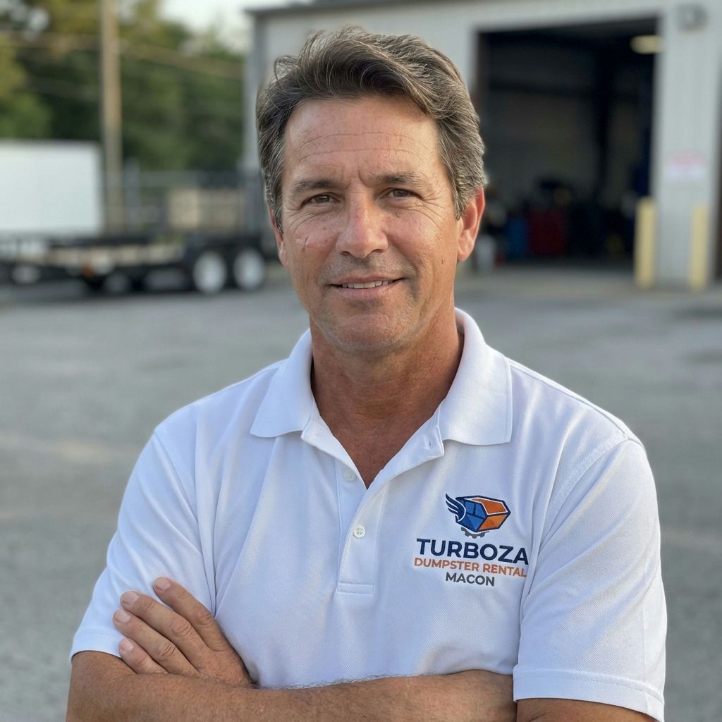 Owner of Turboza Dumpster Rental Macon at the equipment yard in Macon, Georgia